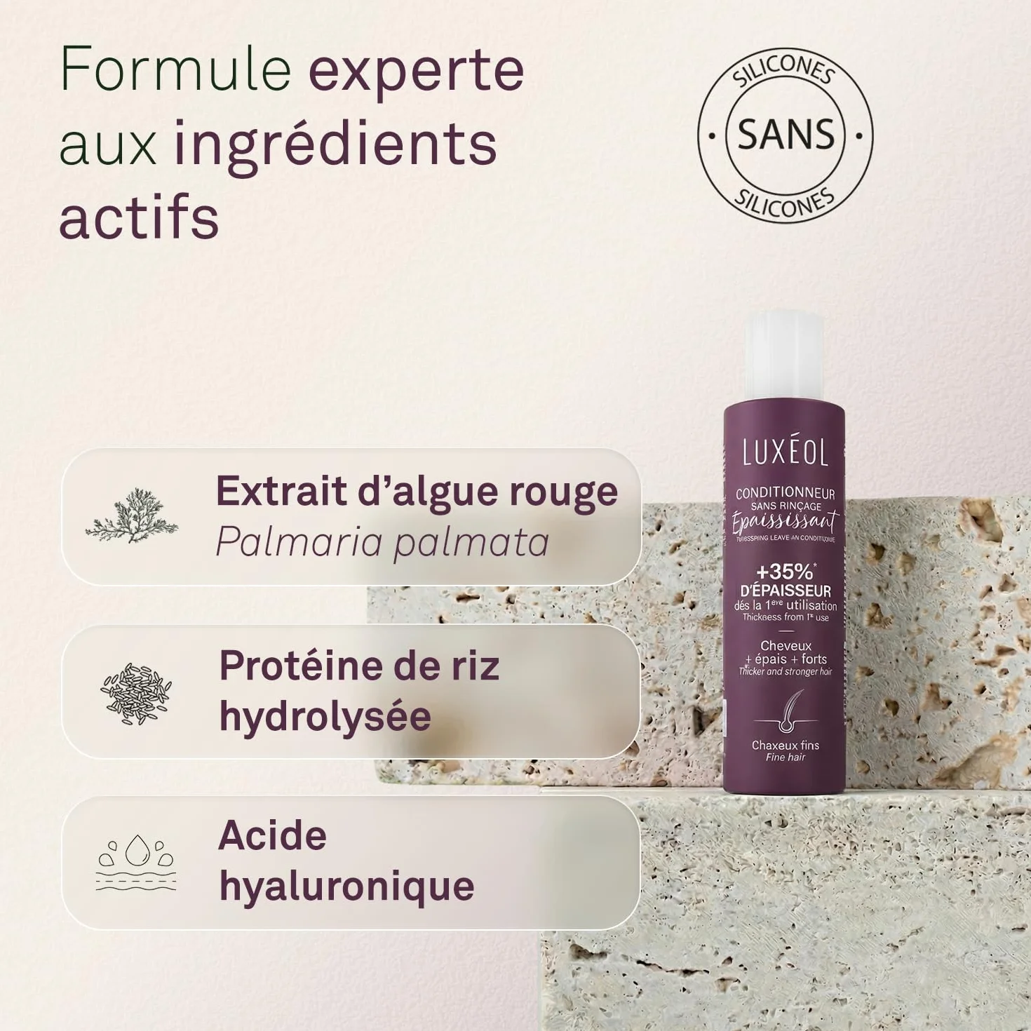LUXEOL Conditionneur Epaississant Sans Rinçage 150 ml Algue Rouge Protéine de Riz Acide Hyaluronique