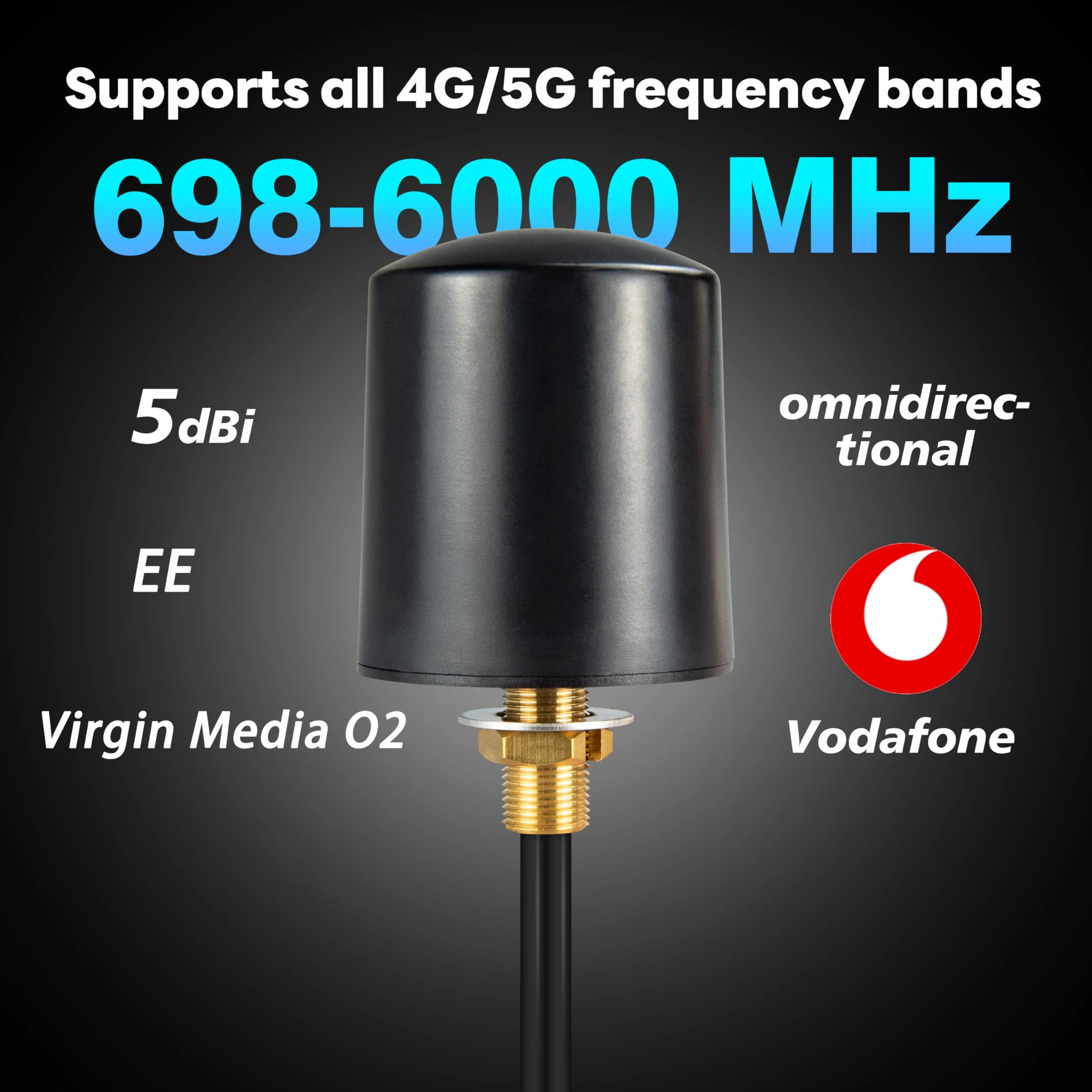 Antenne extérieure 600-6000 MHz MIMO 5G LTE 4G 5G LTE Antenne externe omnidirectionnelle 5dBi avec 5 m double SMA mâle faible perte câble BMR100 et adaptateur SMA femelle vers TS9 mâle pour