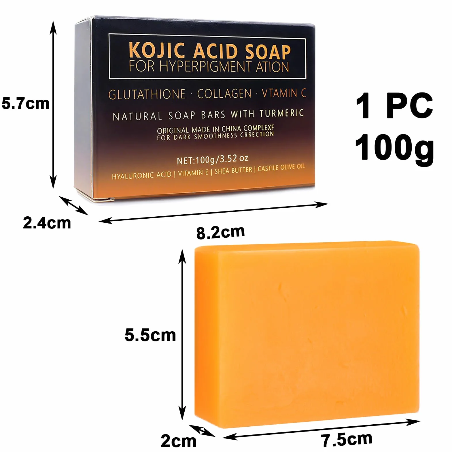 Kojic Acid Soap 100g Eclaircissant Peau Noir Hyperpigmentation Visage Corps