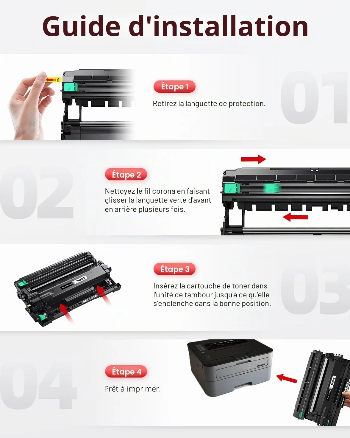 Tambour 15000 Pages Compatible Brother DR-2510 DR2510 pour HL-L2400DWE DCP-L2620DW MFC-L2800DW