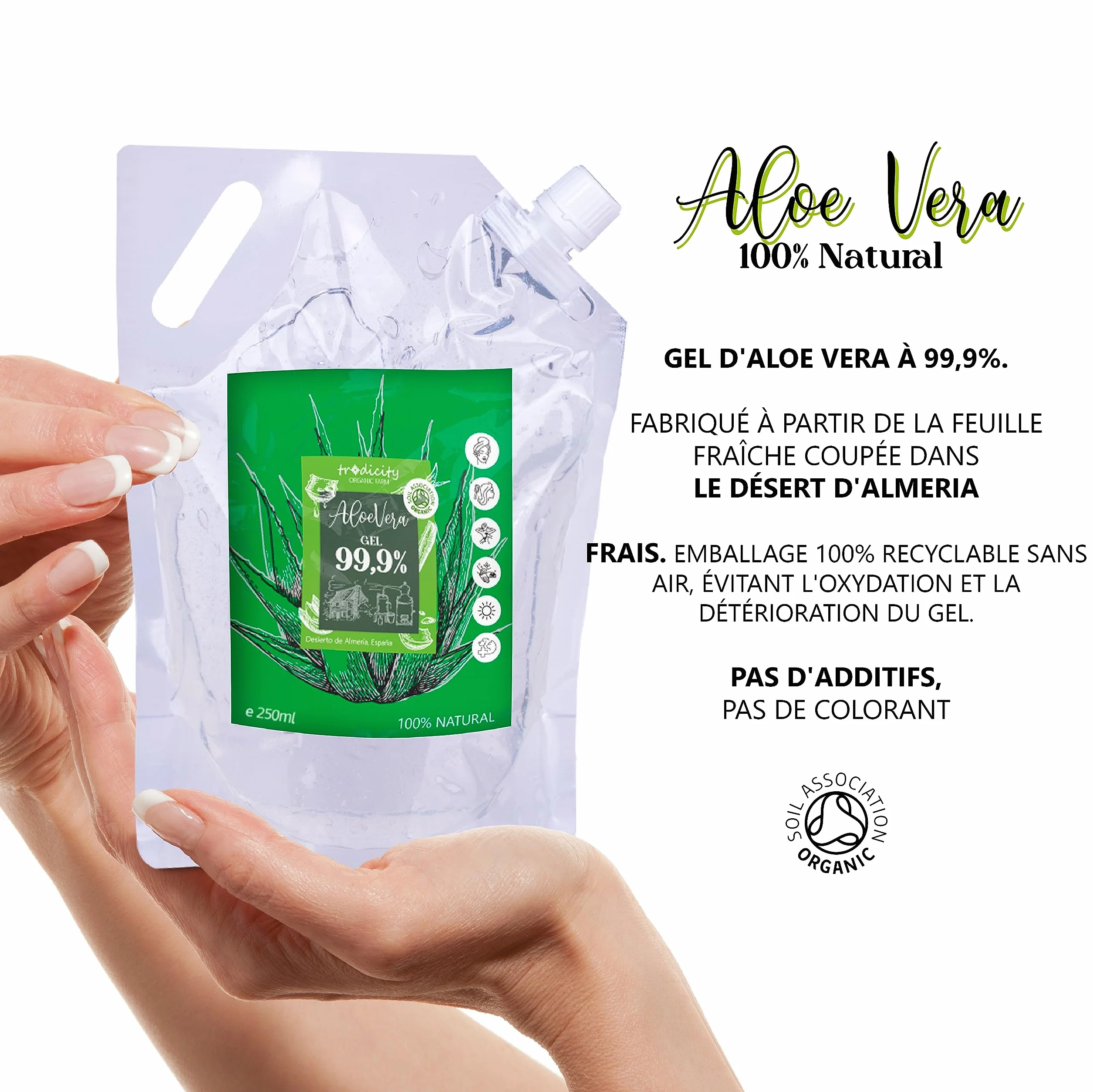 Gel d'Aloe Vera 100% Naturel Soins de la Peau Visage Corps Cheveux Hydratant Après Soleil 1000 ml