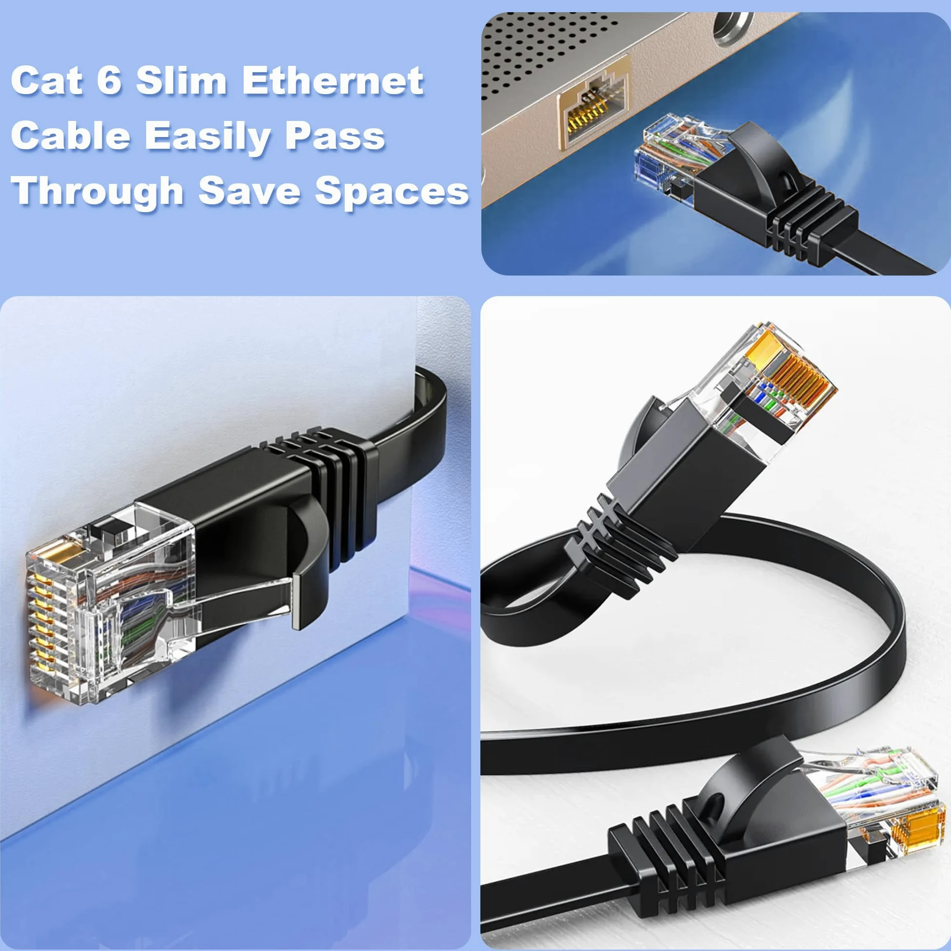 Câble réseau 50 m extérieur et intérieur, câble LAN 50 m Cat 6 Gigabit RJ45 50 m Câble Ethernet plat – 10 100 1000 Mbit s – Câble patch 50 m noir Cat 6 Câble WiFi pour routeur, commutateur, modem