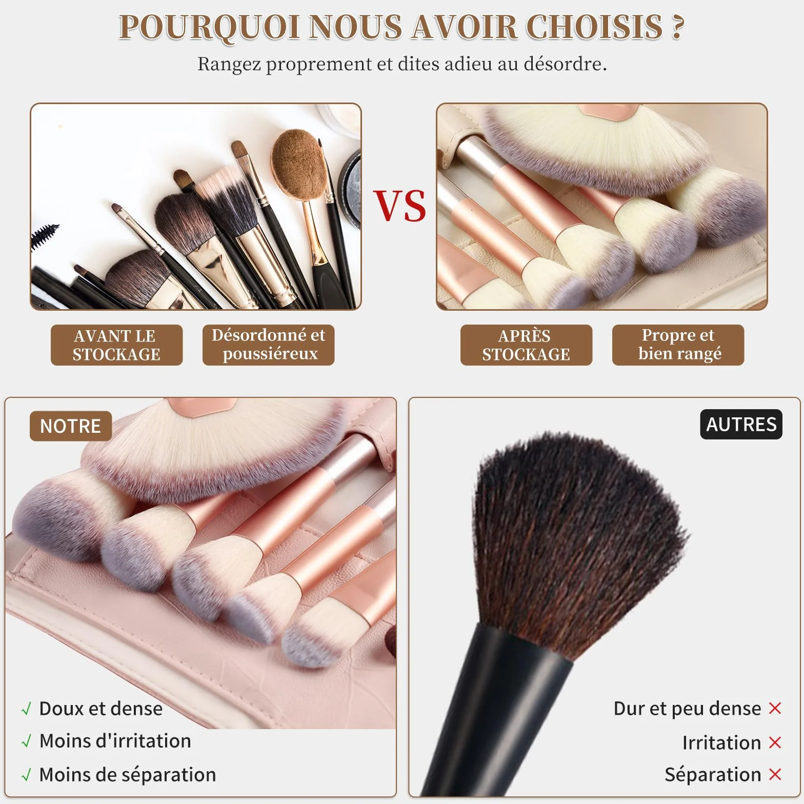 Ensemble de 18 pinceaux de maquillage professionnels Champagne Gold