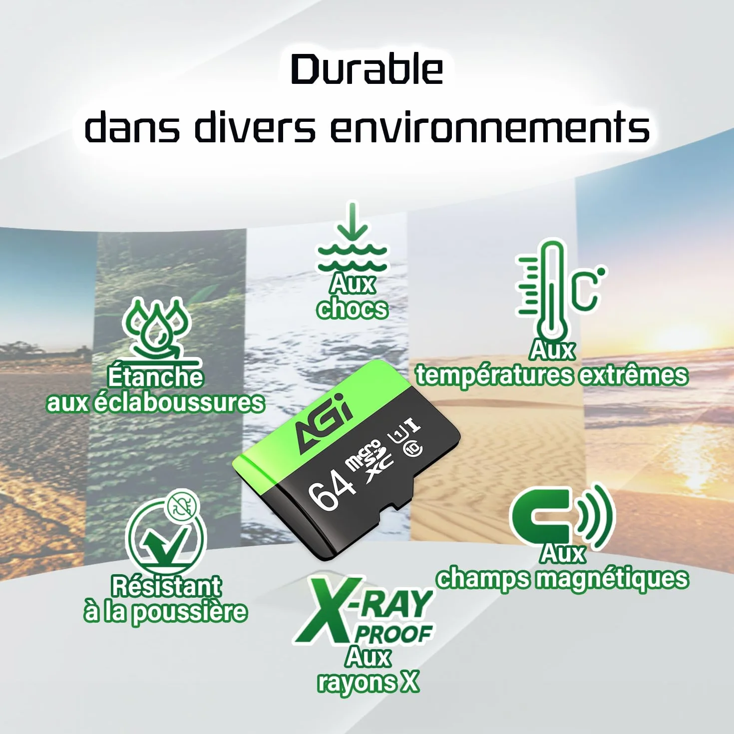 AGI TF138 Carte Micro SD MicroSDXC 64 Go avec Adaptateur SD Lecteur de Carte Type C USB 2.0 OTG