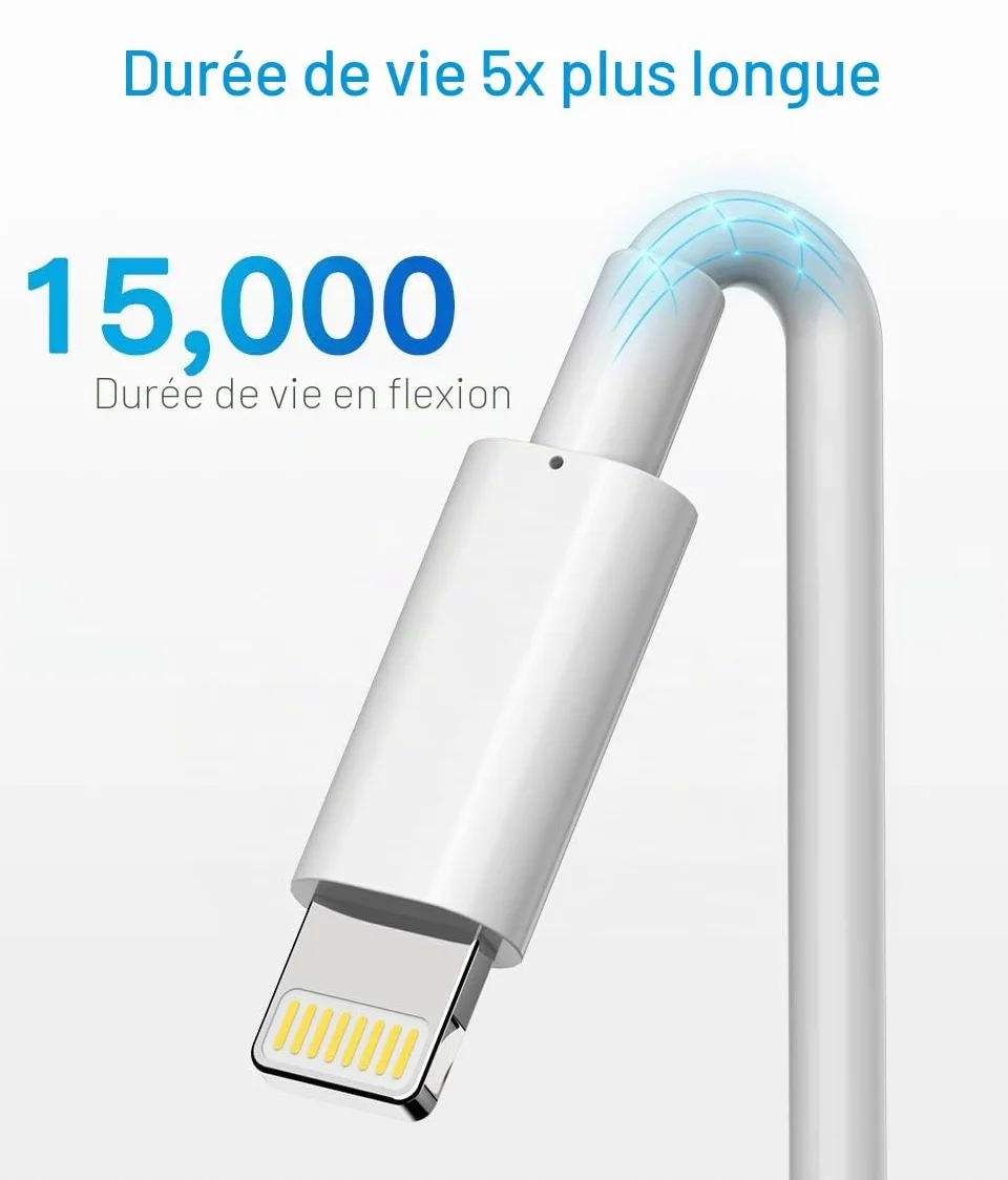 Quntis Lot de 3 Câble de Chargeur iPhone 2M, MFi Certifié, Fil Lightning Rapide pour iPhone 11 12 13 14 Pro Mini XS Max XR X 8 7 6s 6 Plus 5 Se iPad, Blanc