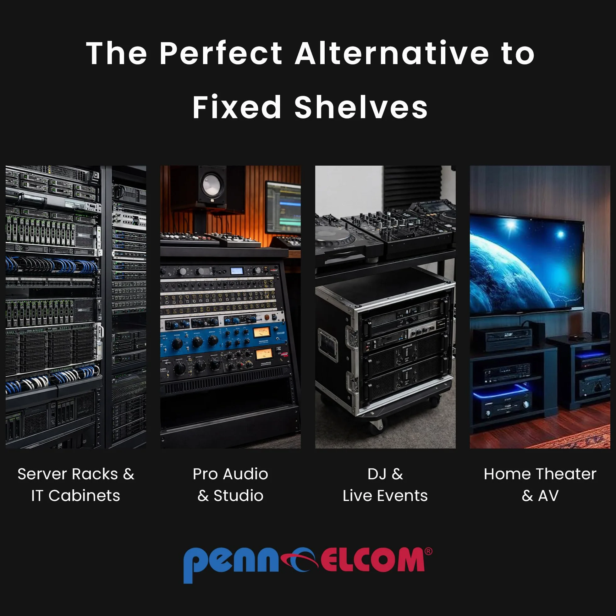 Penn Elcom Étagère coulissante 1U avec Fentes de Fixation universelles R1290/1U