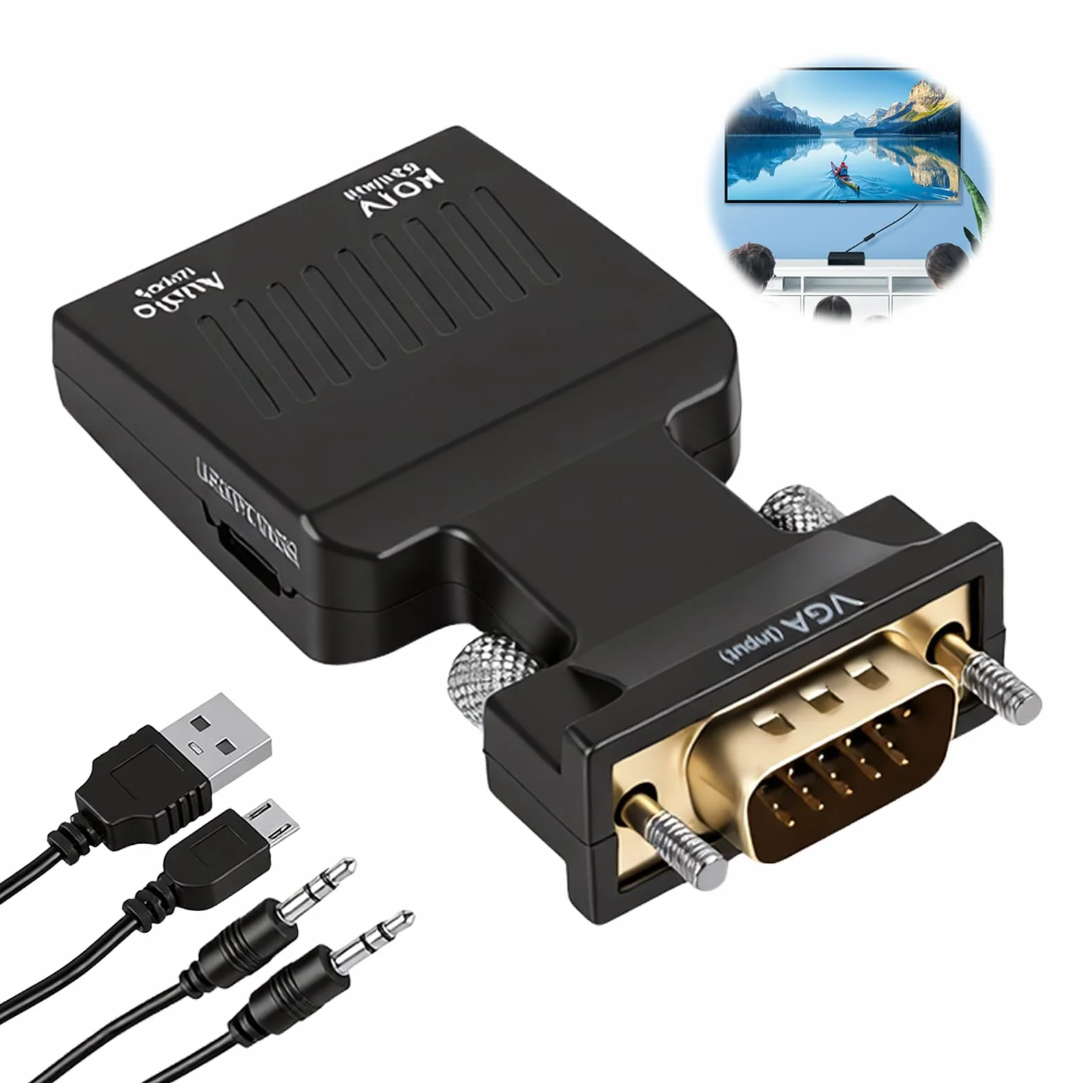 Adaptateur VGA vers HDMI Audio 1080P Convertisseur Mâle Femelle Jack 3.5mm Câble USB