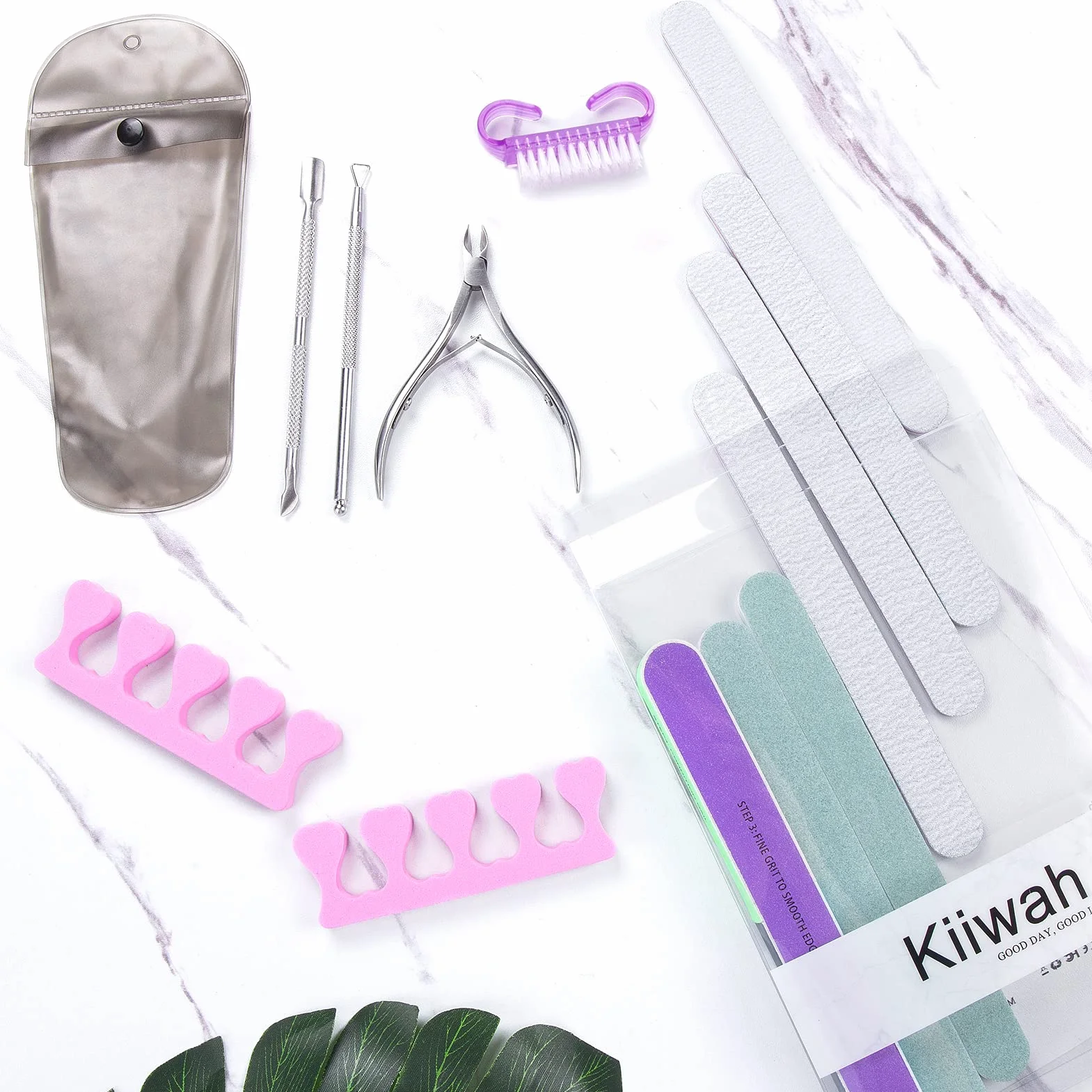 Kiiwah Lot de Limes à Ongles Professionnelle 13pcs avec Pousse Cuticule, Bloc Polissoir 7 Faces, Brosse et Séparateur