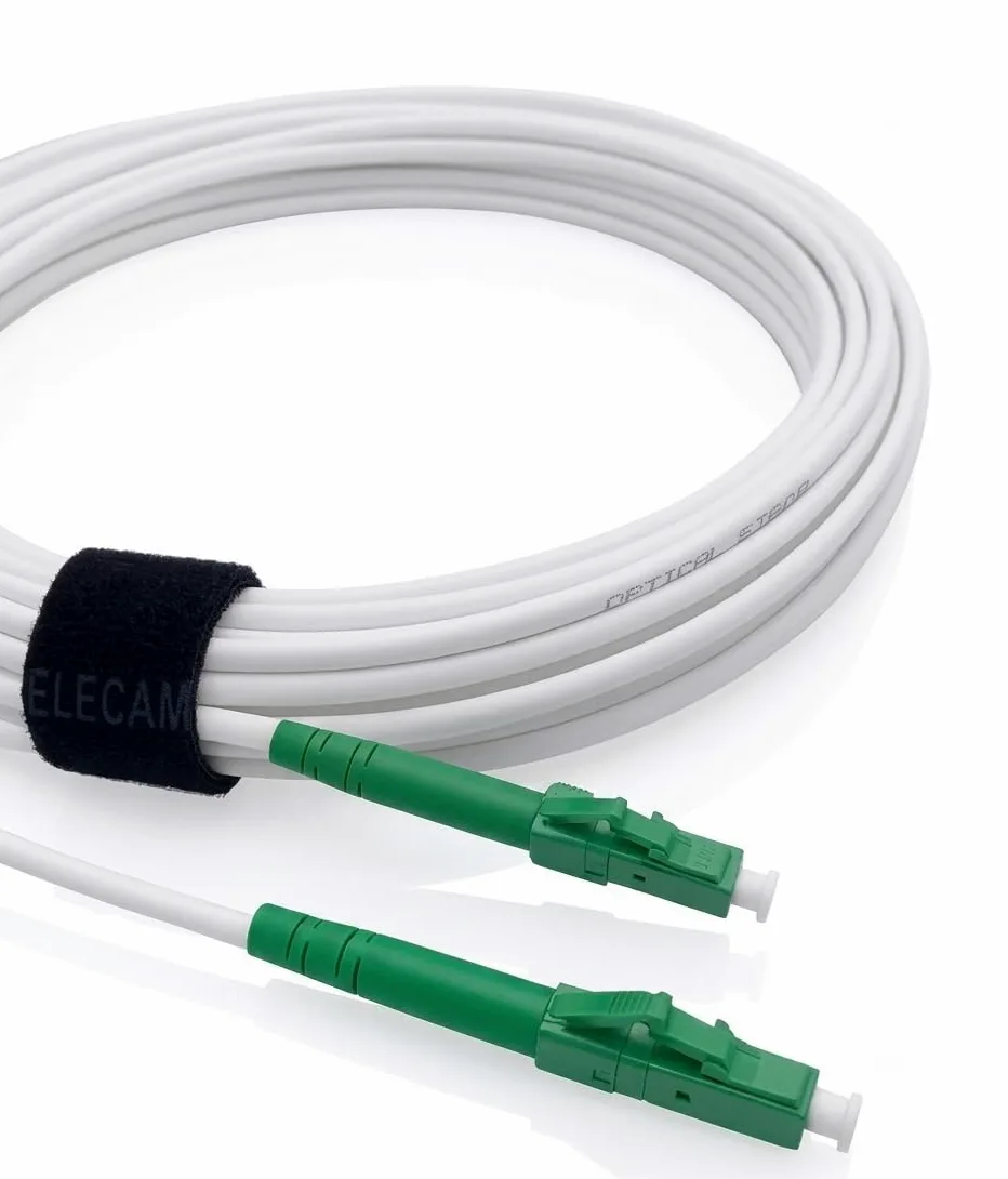 Elfcam® - Câble à Fibre Optique LC/APC à LC/APC Monomode Simplex, 9/125μm Jarretière Optique LSZH Blanc (70M)
