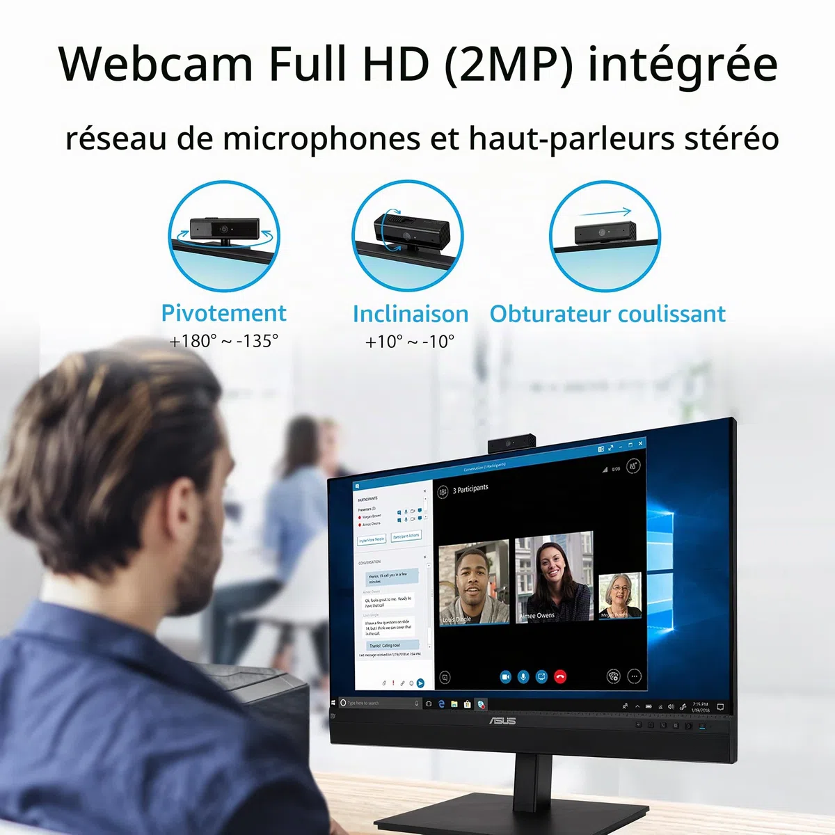 ASUS BE27ACSBK - Ecran PC 27'' WQHD Webcam rotative 2MP et Micro - Dalle IPS - 16:9-2560x1440-350cd/m² - Display Port, HDMI, 1x USB-C & 4X USB 3.0 - Haut-parleurs - Kit Mini PC - Zoom Certified