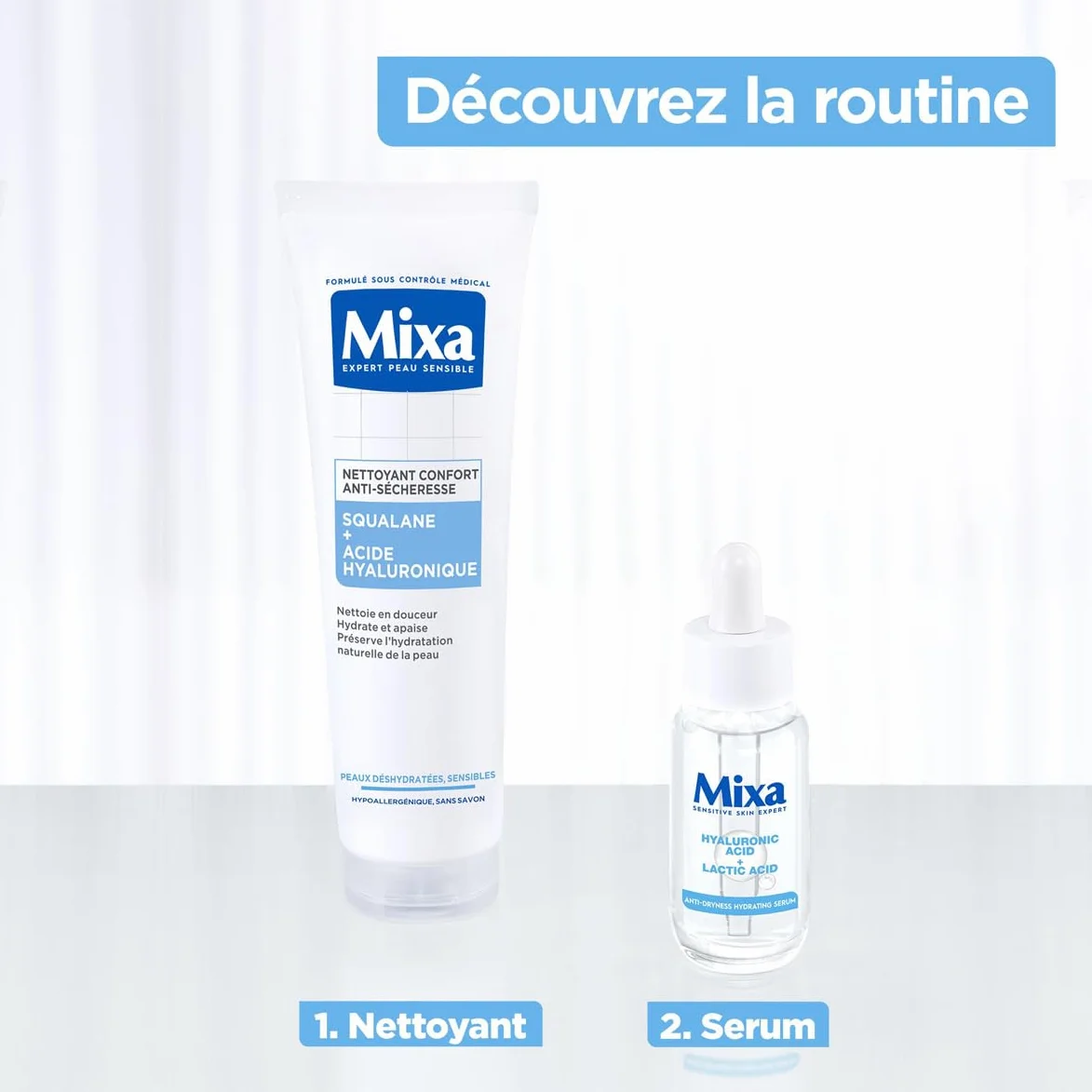 Mixa Nettoyant Confort Anti-Sécheresse Squalane Acide Hyaluronique Peaux Déshydratées Sensibles 150 ml
